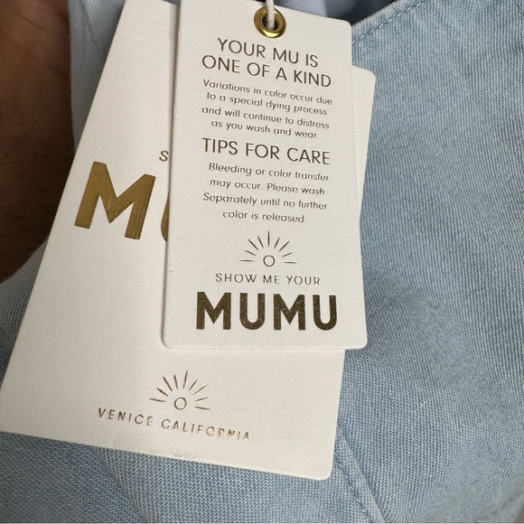 NWT Show Me Your Mumu London Lace Up Dress in Sea Spritz denim size Small - Picture 9 of 14